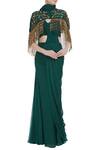 Buy_Nitika Kanodia Gupta_Green Crepe Silk Embroidered Bugle Pre-draped Saree With Tassel Cape  _at_Aza_Fashions