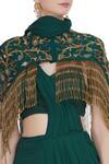Nitika Kanodia Gupta_Green Crepe Silk Embroidered Bugle Pre-draped Saree With Tassel Cape  _at_Aza_Fashions