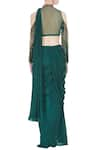 Shop_Nitika Kanodia Gupta_Green Crepe Silk Band Collar Pre-draped Saree With Embellished Blouse  _at_Aza_Fashions