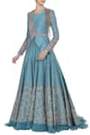 Buy_Nitika Kanodia Gupta_Blue Raw Silk Blouse Round Hand Embroidered Lehenga Set With  _at_Aza_Fashions