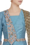 Nitika Kanodia Gupta_Blue Raw Silk Blouse Round Hand Embroidered Lehenga Set With  _at_Aza_Fashions