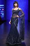 Buy_Rabani & Rakha_Blue Dupion Silk Embellished Bead Scoop Neck Lehenga Saree With Blouse  _at_Aza_Fashions