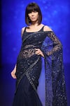 Rabani & Rakha_Blue Dupion Silk Embellished Bead Scoop Neck Lehenga Saree With Blouse  _Online_at_Aza_Fashions