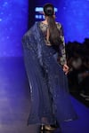 Shop_Rabani & Rakha_Blue Chiffon Silk Embellished Bead Boat Pre-draped Saree With Blouse  _at_Aza_Fashions