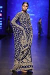 Buy_Rabani & Rakha_Blue Net, Georgette Bead, Jaal Work, Pre-draped Embroidered Saree With Blouse _at_Aza_Fashions