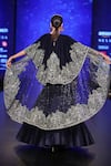 Shop_Rabani & Rakha_Blue Velvet Embroidered Bead Jewel Neck Cape And Lehenga Skirt  _at_Aza_Fashions