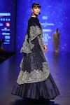 Rabani & Rakha_Blue Velvet Embroidered Bead Jewel Neck Cape And Lehenga Skirt  _Online_at_Aza_Fashions