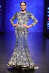 Buy_Rabani & Rakha_Blue Silk Embellished Floral Round Neck Mermaid Gown  _at_Aza_Fashions