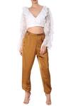 Buy_Deme By Gabriella_Brown Satin Silk Joggers_at_Aza_Fashions