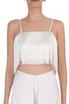 Deme By Gabriella_White Fringe Overlay Pants_Online_at_Aza_Fashions