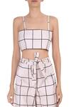 Deme by Gabriella_White Square Neck Checkered Crop Top _Online_at_Aza_Fashions