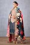 Buy_Torani_Blue Velvet And Crepe Print & Shabnami Madina Doshala  _Online_at_Aza_Fashions