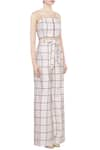 Deme by Gabriella_White Square Neck Checkered Pant Set _Online_at_Aza_Fashions