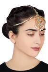 Shop_Kista_Gold Plated White Pearl Kundan Bridal Maangtikka_at_Aza_Fashions