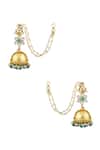 Shop_Kista_White Pearl And Kundan Jhumka Earrings_at_Aza_Fashions