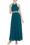 Buy_Nidhika Shekhar_Green Round Pleated Gown _at_Aza_Fashions