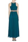 Shop_Nidhika Shekhar_Green Round Pleated Gown _at_Aza_Fashions