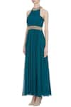 Buy_Nidhika Shekhar_Green Round Pleated Gown _Online_at_Aza_Fashions