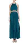 Shop_Nidhika Shekhar_Green Round Pleated Gown _Online_at_Aza_Fashions