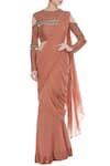 Buy_Nidhika Shekhar_Brown Georgette Embroidered Pearl And Salli Bead Work Tassel Pre-draped Saree _at_Aza_Fashions