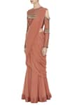 Buy_Nidhika Shekhar_Brown Georgette Embroidered Pearl And Salli Bead Work Tassel Pre-draped Saree _Online_at_Aza_Fashions