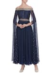 Buy_Nidhika Shekhar_Blue One Shoulder Cape Detail Gown _at_Aza_Fashions