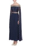 Buy_Nidhika Shekhar_Blue One Shoulder Cape Detail Gown _Online_at_Aza_Fashions