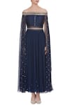 Shop_Nidhika Shekhar_Blue One Shoulder Cape Detail Gown _Online_at_Aza_Fashions