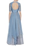 Shop_Nidhika Shekhar_Blue Sequin And Pearl Asymmetric Kurta With Skirt And Net Dupatta_at_Aza_Fashions