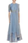 Shop_Nidhika Shekhar_Blue Sequin And Pearl Asymmetric Kurta With Skirt And Net Dupatta_Online_at_Aza_Fashions