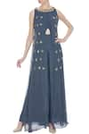 Buy_Nidhika Shekhar_Blue Crew Neck Georgette Bead And Sequin Layered Jumpsuit  _at_Aza_Fashions