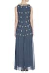 Shop_Nidhika Shekhar_Blue Crew Neck Georgette Bead And Sequin Layered Jumpsuit  _at_Aza_Fashions