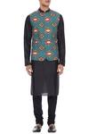 Shop_Vikram Bajaj_Green Cotton Printed Bundi_Online_at_Aza_Fashions