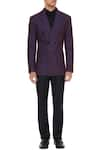 Shop_Vikram Bajaj_Purple Linen Double Breasted Blazer  _Online_at_Aza_Fashions