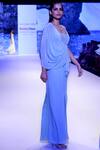 Buy_Mandira Wirk_Aqua Blue Crepe Silk Draped Jumpsuit With Embroidered Bralette_at_Aza_Fashions