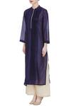 Buy_Aalyxir_Blue Chanderi Pleated Mandarin Collar Nehru Kurta With Front Style_Online_at_Aza_Fashions