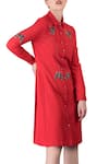 Shop_Shahin Mannan_Red Embroidered Shirt Dress  _at_Aza_Fashions