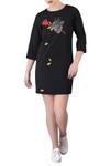 Buy_Shahin Mannan_Black Barbie Crepe Embroidered Applique Round Short Dress  _at_Aza_Fashions