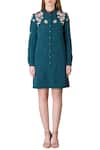 Buy_Shahin Mannan_Green Emerald Shirt Dress With Hand Embroidered Mushroom Motifs  _at_Aza_Fashions