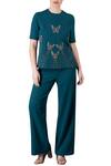 Buy_Shahin Mannan_Green Barbie Crepe (thick Variety Of Emerald Butterfly Top With Pants  _at_Aza_Fashions