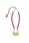 Posh By Rathore_Red Faceted Bead And Kundan Necklace With Earrings _Online_at_Aza_Fashions