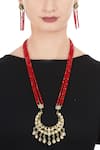 Posh By Rathore_Red Faceted Bead And Kundan Necklace With Earrings _at_Aza_Fashions