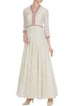 Buy_Neha Gursahani_Off White V Neck Ivory Chanderi Embroidered Anarkali Dress _at_Aza_Fashions