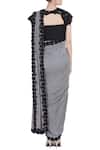 Shop_Neha Gursahani_Black Cotton Voile Embroidered Sequin And Bead Grey Pre Draped Saree With Pants_at_Aza_Fashions