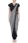 Neha Gursahani_Black Cotton Voile Embroidered Sequin And Bead Grey Pre Draped Saree With Pants_Online_at_Aza_Fashions