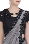 Buy_Neha Gursahani_Black Cotton Voile Embroidered Sequin And Bead Grey Pre Draped Saree With Pants_Online_at_Aza_Fashions