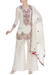Buy_Neha Gursahani_Off White V Neck Kashmiri Embroidered Kurta With Pleated Pants _at_Aza_Fashions