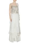 Ritika Mirchandani White And Silver Metal Embellished Crop Top With Lehenga And Dupatta Online at Aza Fashions Ritika Mirchandani_White And Silver Metal Embellished Crop Top With Lehenga And Dupatta_Online_at_Aza_Fashions