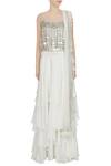 Shop Ritika Mirchandani White And Silver Metal Embellished Crop Top With Lehenga And Dupatta Online at Aza Fashions Shop_Ritika Mirchandani_White And Silver Metal Embellished Crop Top With Lehenga And Dupatta_Online_at_Aza_Fashions