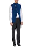 SVA by Sonam & Paras Modi_Blue Volvo Asymmetric Bundi_Online_at_Aza_Fashions